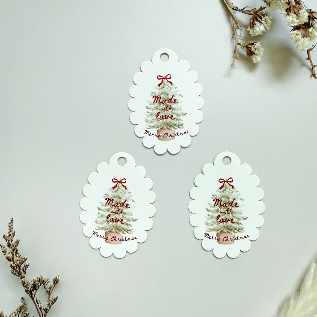 Etiqueta festoneada para regalos, diseño de árbol de Navidad (paquete de 25)