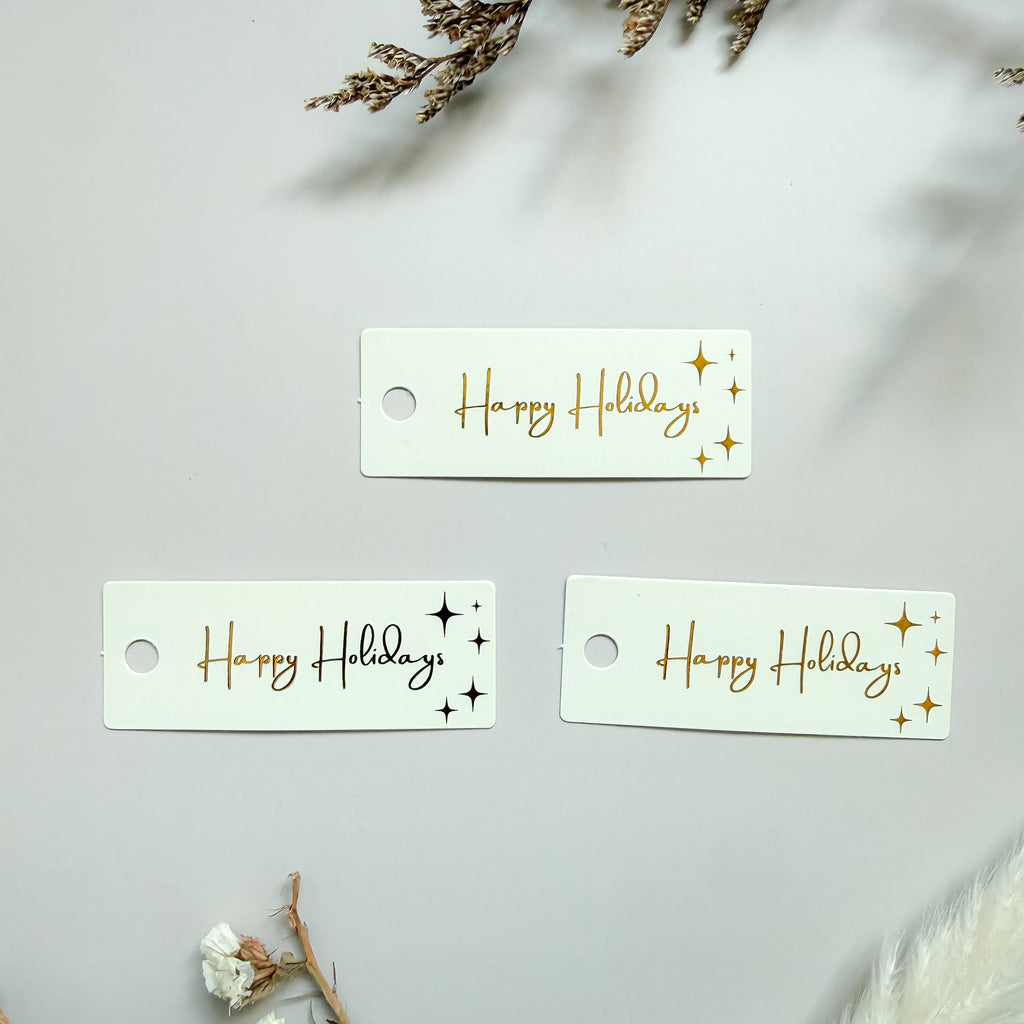 Etiqueta de regalo rectangular de Felices Fiestas (paquete de 25)