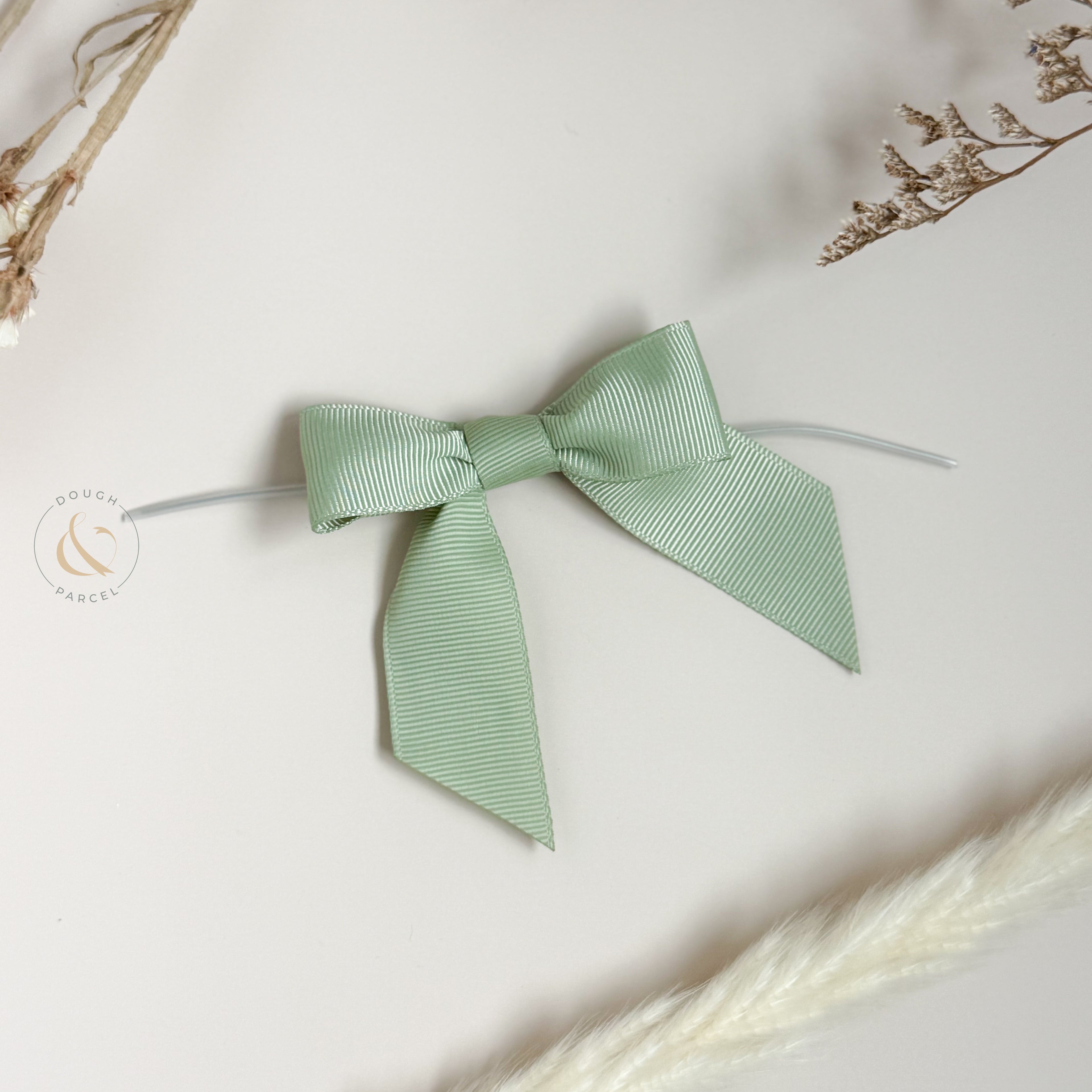 Sage Green Grosgrain Pre-tied Bow (25 pack)