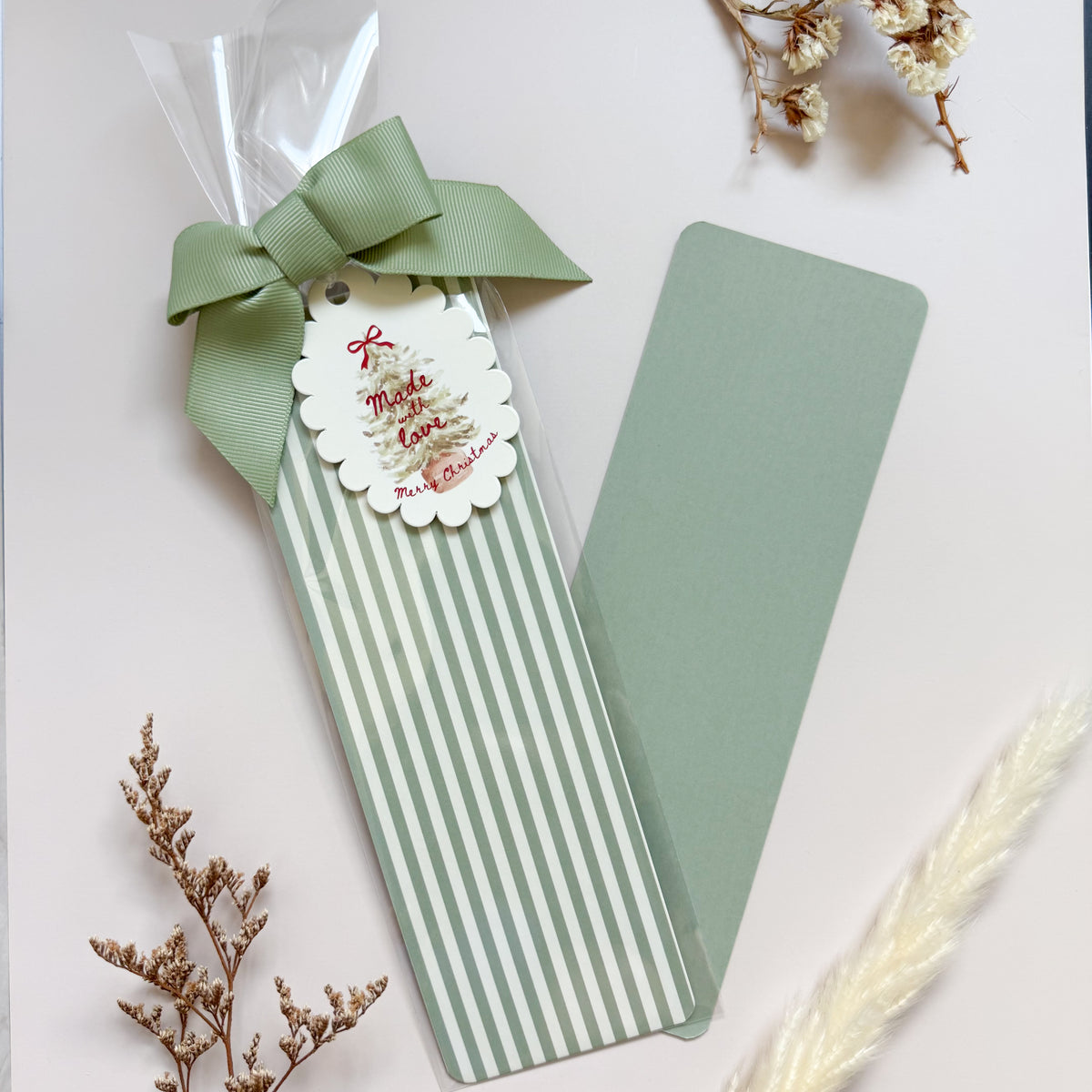 Grease resistant tall cookie backer - 2.625" x 8" (Sage Stripe) 15pk for cookie packaging by Dough & Parcel